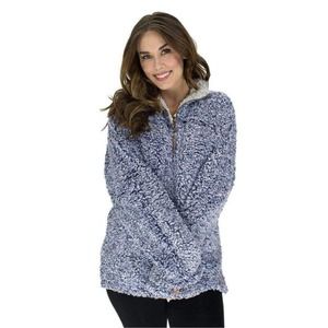 THE ORIGINAL FROSTY TIPPED PILE 1/2 ZIP PULLOVER IN VINTAGE BLUE BY TRUE GRIT -M